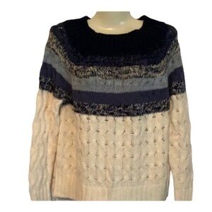 CHAPS CHUNKY CABLE KNIT SWEATER BLUE CREAM MULTI COLOR LADIES SIZE MEDIUM